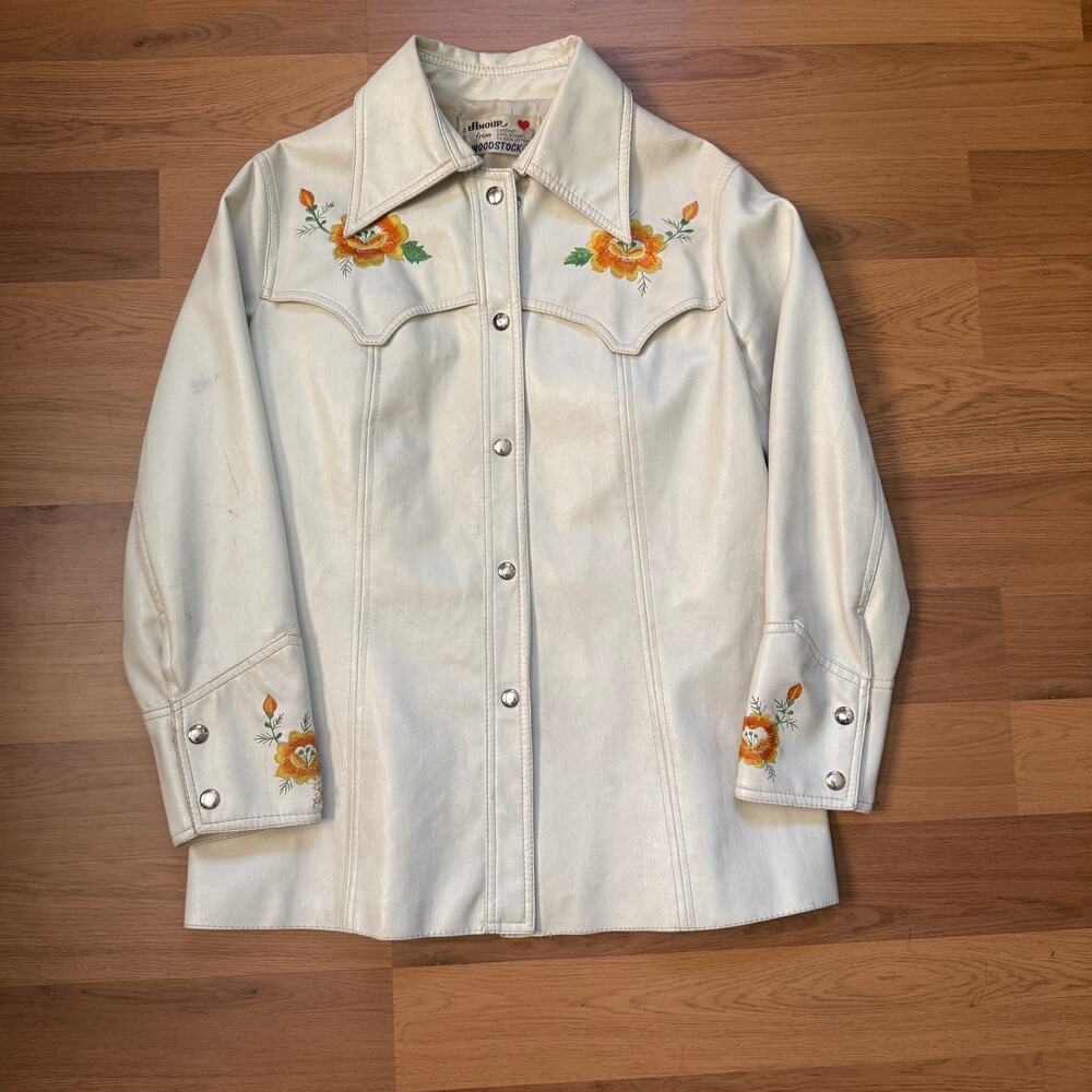 Women's Vintage 1960's Amour From Woodstock Vinyl Leather Embroidered Jacket L